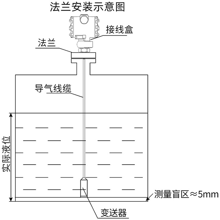 高溫投入式液位計(jì)法蘭安裝示意圖